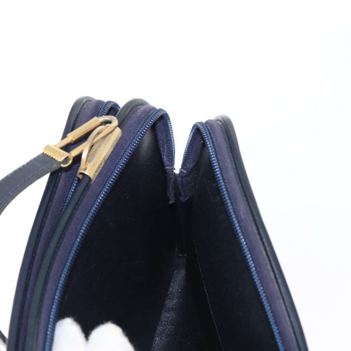 Christian Dior Trotter Canvas Shoulder Bag Navy Gold Auth 146109
