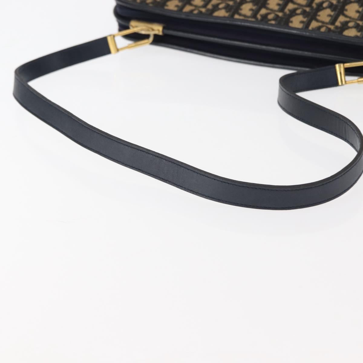Christian Dior Trotter Canvas Shoulder Bag Navy Gold Auth 146109