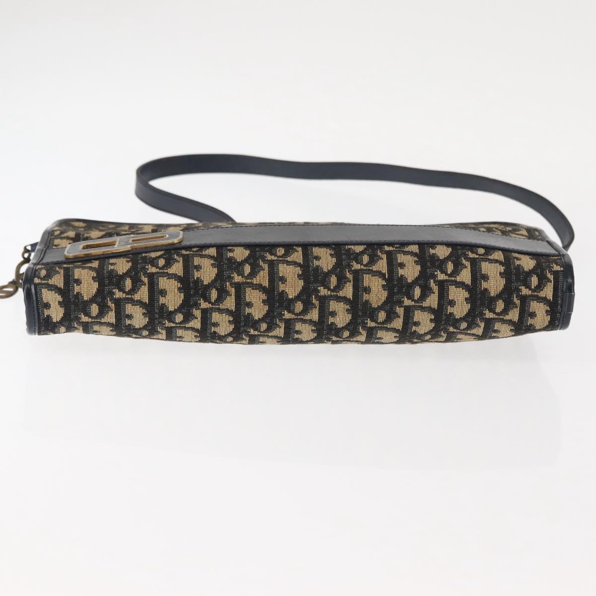 Christian Dior Trotter Canvas Shoulder Bag Navy Gold Auth 146109