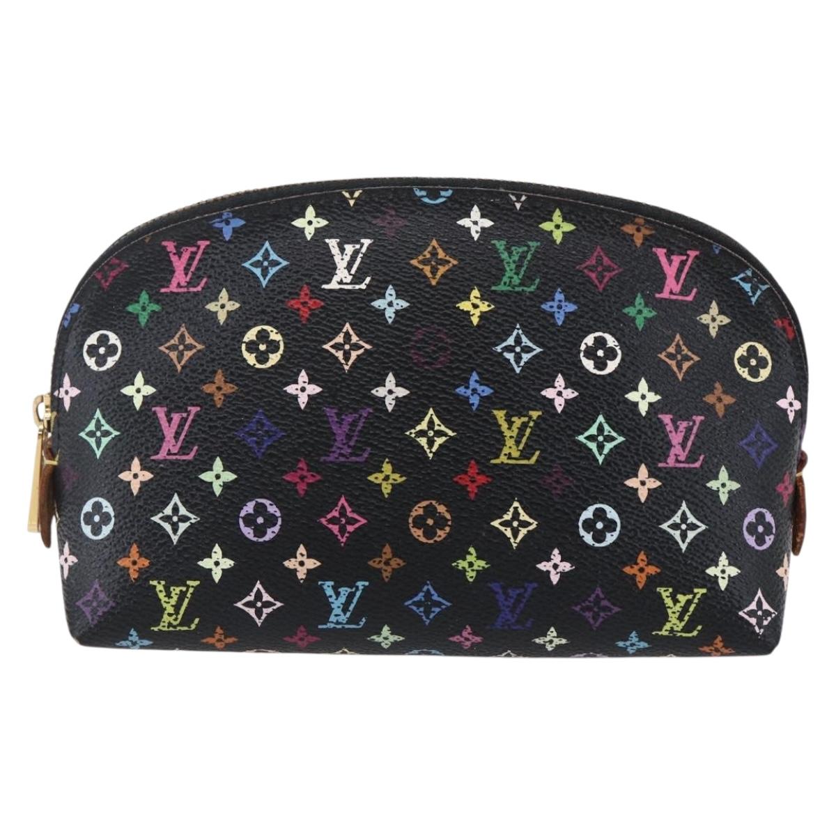 LOUIS VUITTON Multicolor Pochette Cosmetic Pouch Black M47355 LV Auth 146125