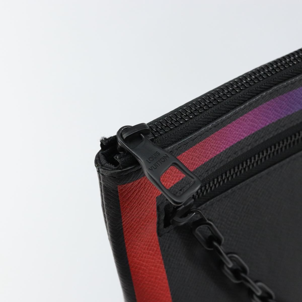 LOUIS VUITTON taiga rainbow Chain Pochette A4 Bag Black M30347 LV Auth 146128