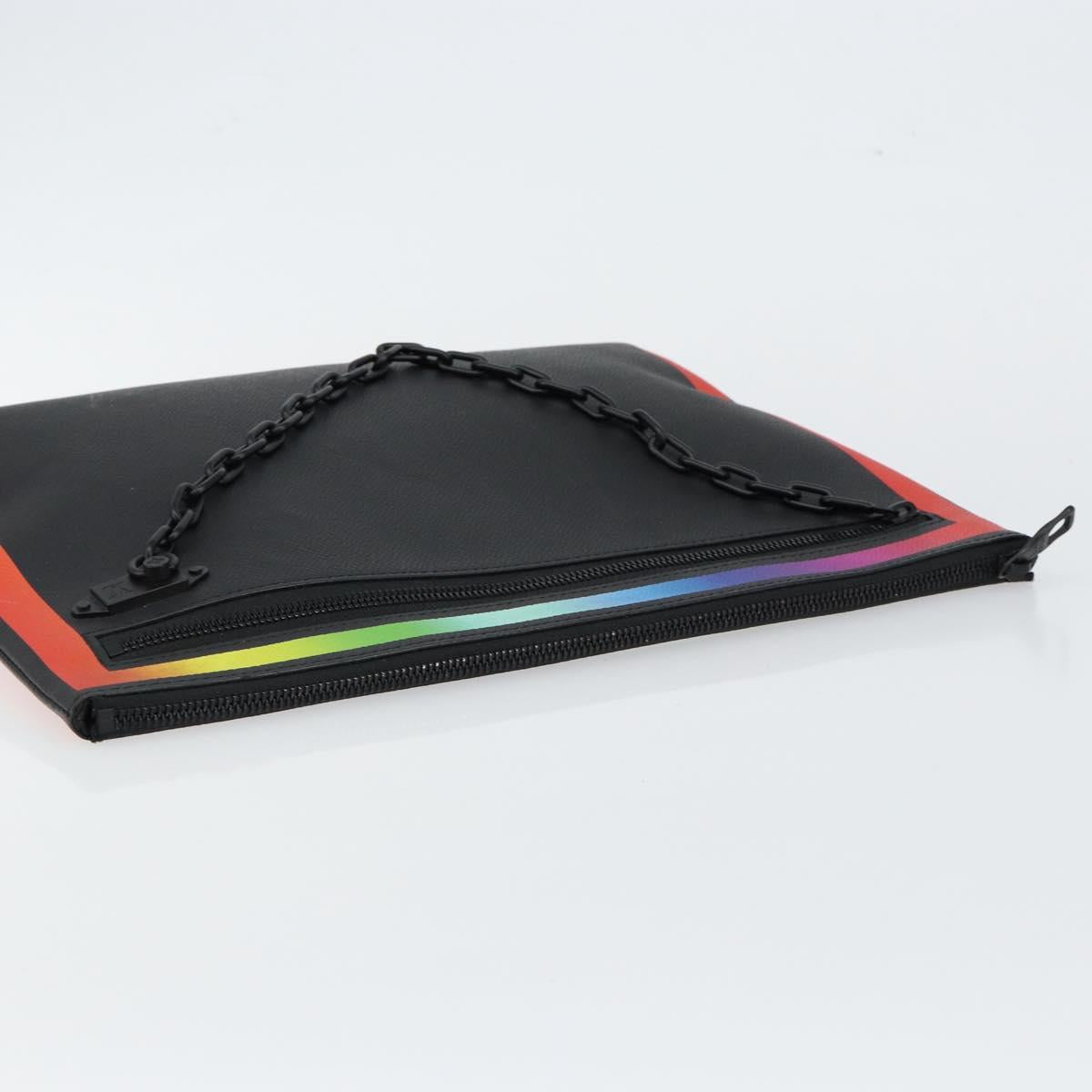 LOUIS VUITTON taiga rainbow Chain Pochette A4 Bag Black M30347 LV Auth 146128