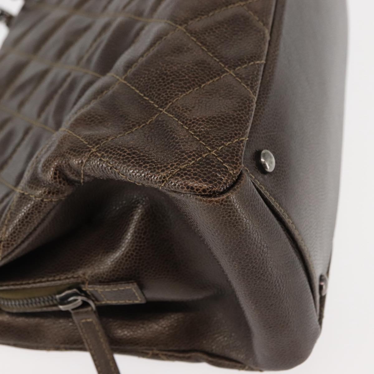 CHANEL Matelasse Chain Shoulder Bag Caviar Skin Brown CC Auth 146129