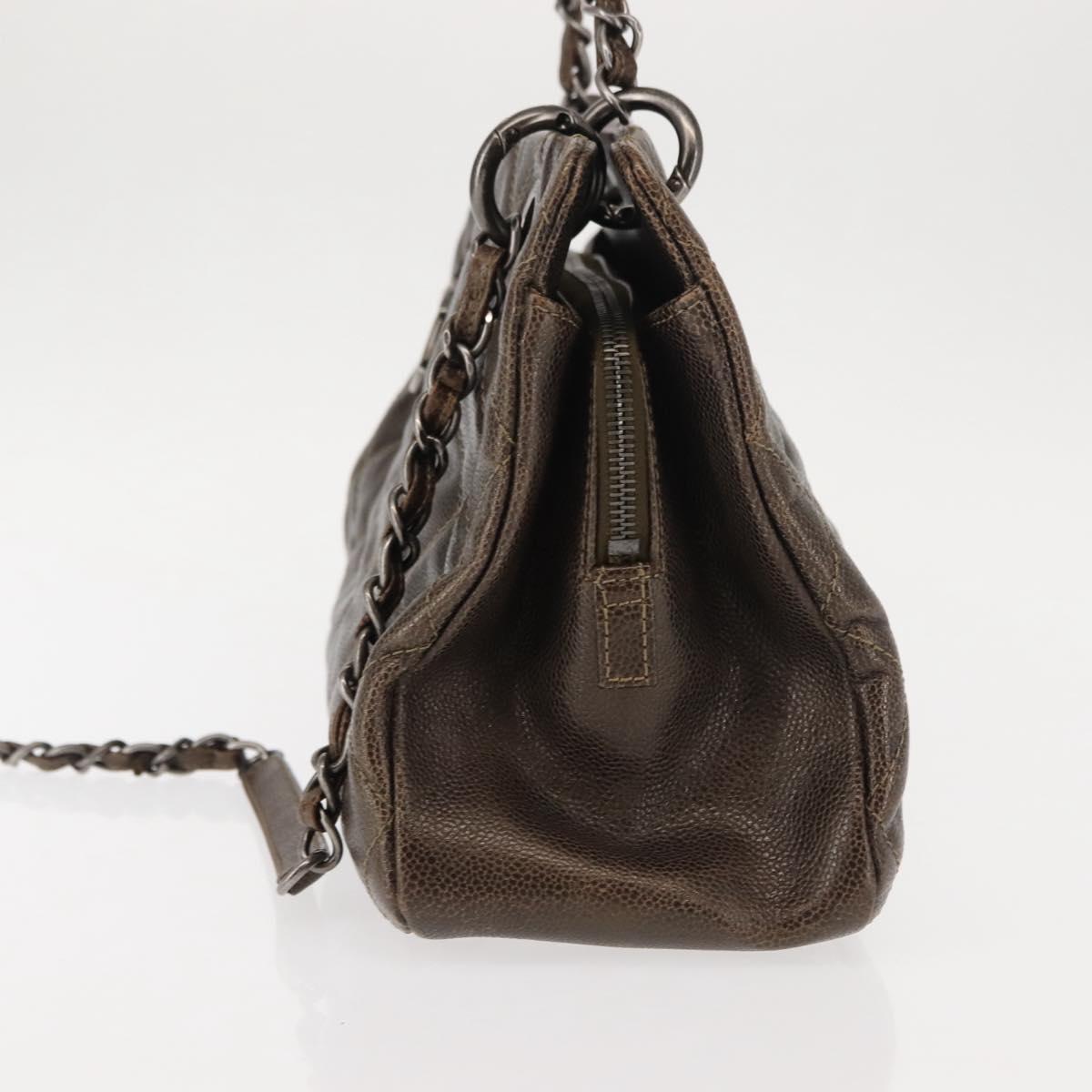 CHANEL Matelasse Chain Shoulder Bag Caviar Skin Brown CC Auth 146129