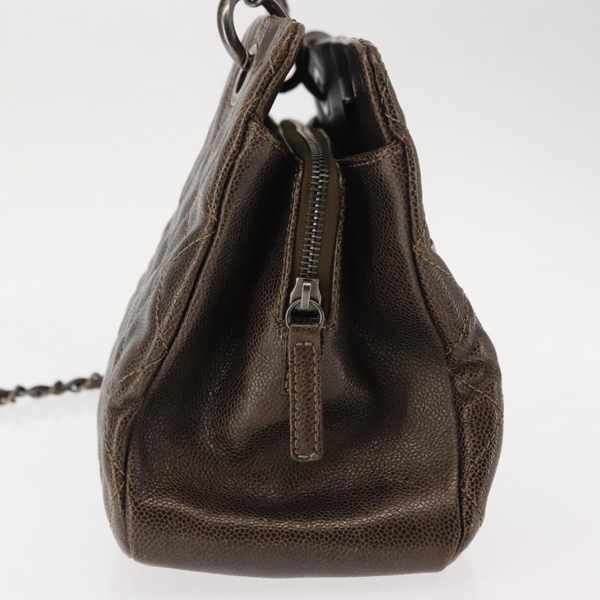 CHANEL Matelasse Chain Shoulder Bag Caviar Skin Brown CC Auth 146129