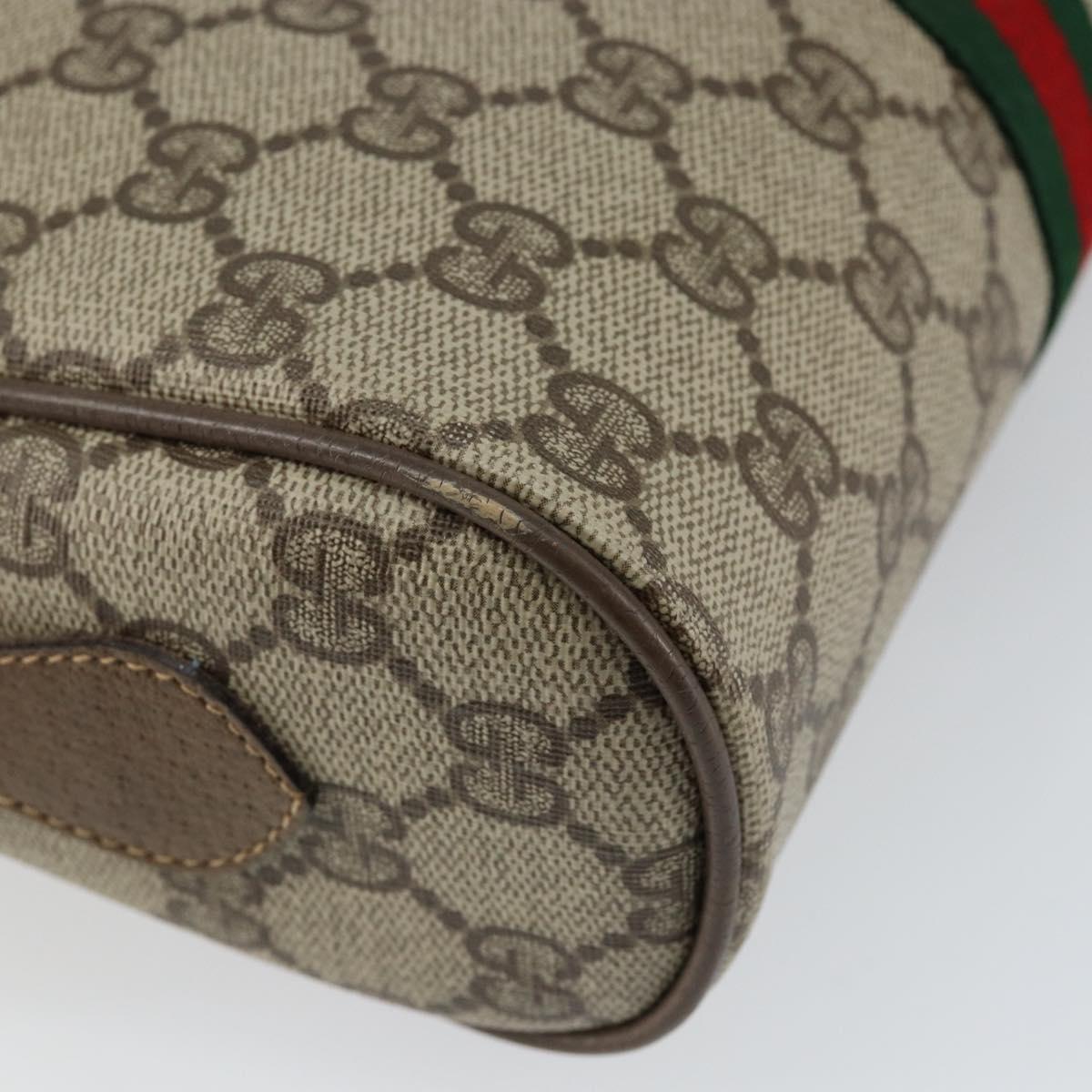 GUCCI GG Canvas Web Sherry Line Shoulder Bag PVC Leather Beige Red Auth 146142