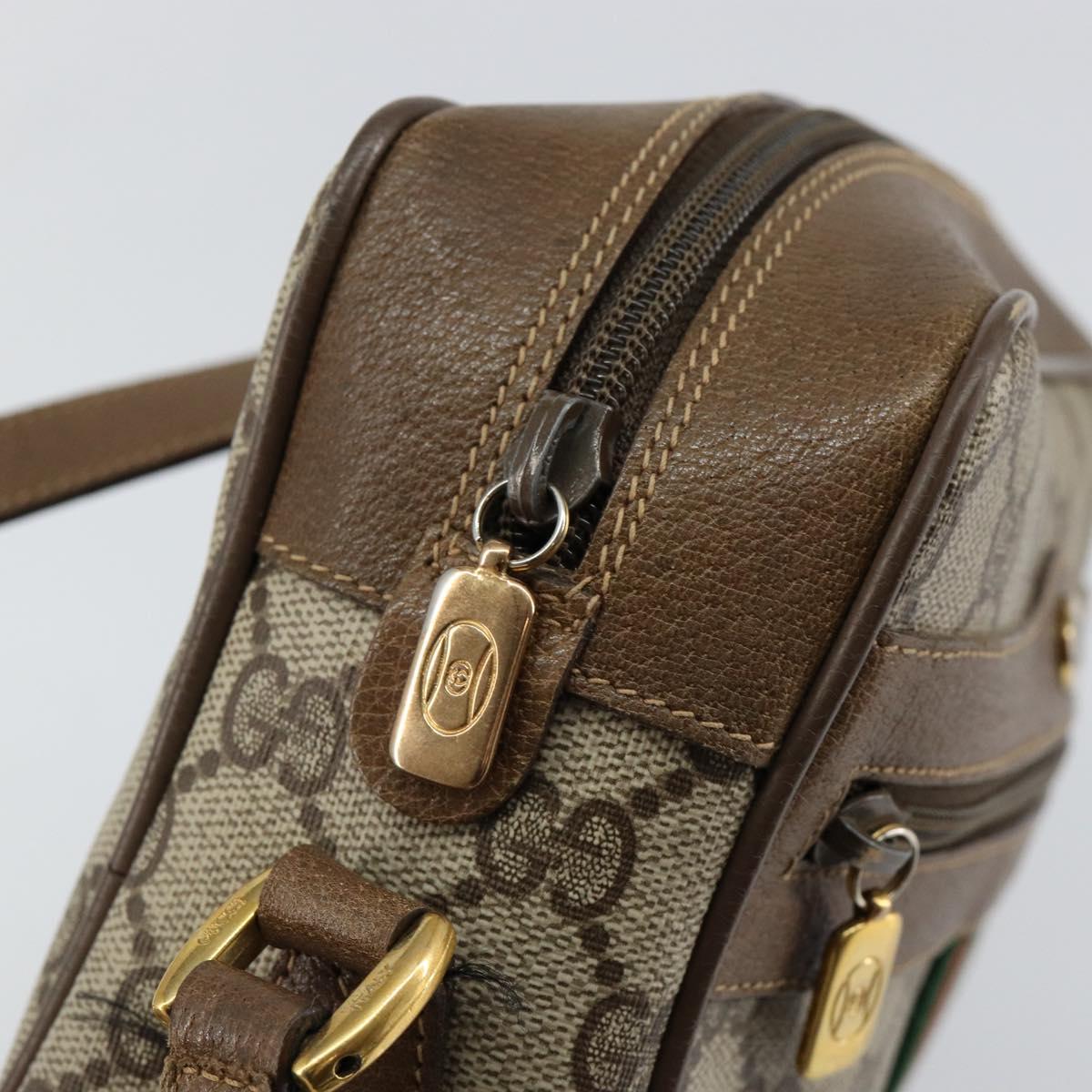 GUCCI GG Canvas Web Sherry Line Shoulder Bag PVC Leather Beige Red Auth 146142