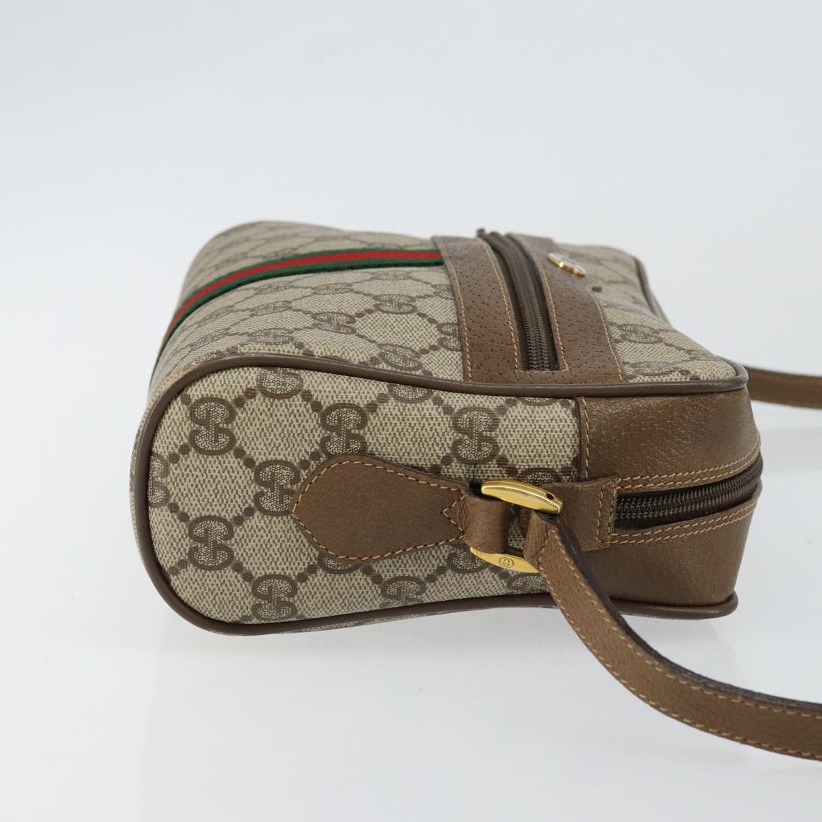 GUCCI GG Canvas Web Sherry Line Shoulder Bag PVC Leather Beige Red Auth 146142