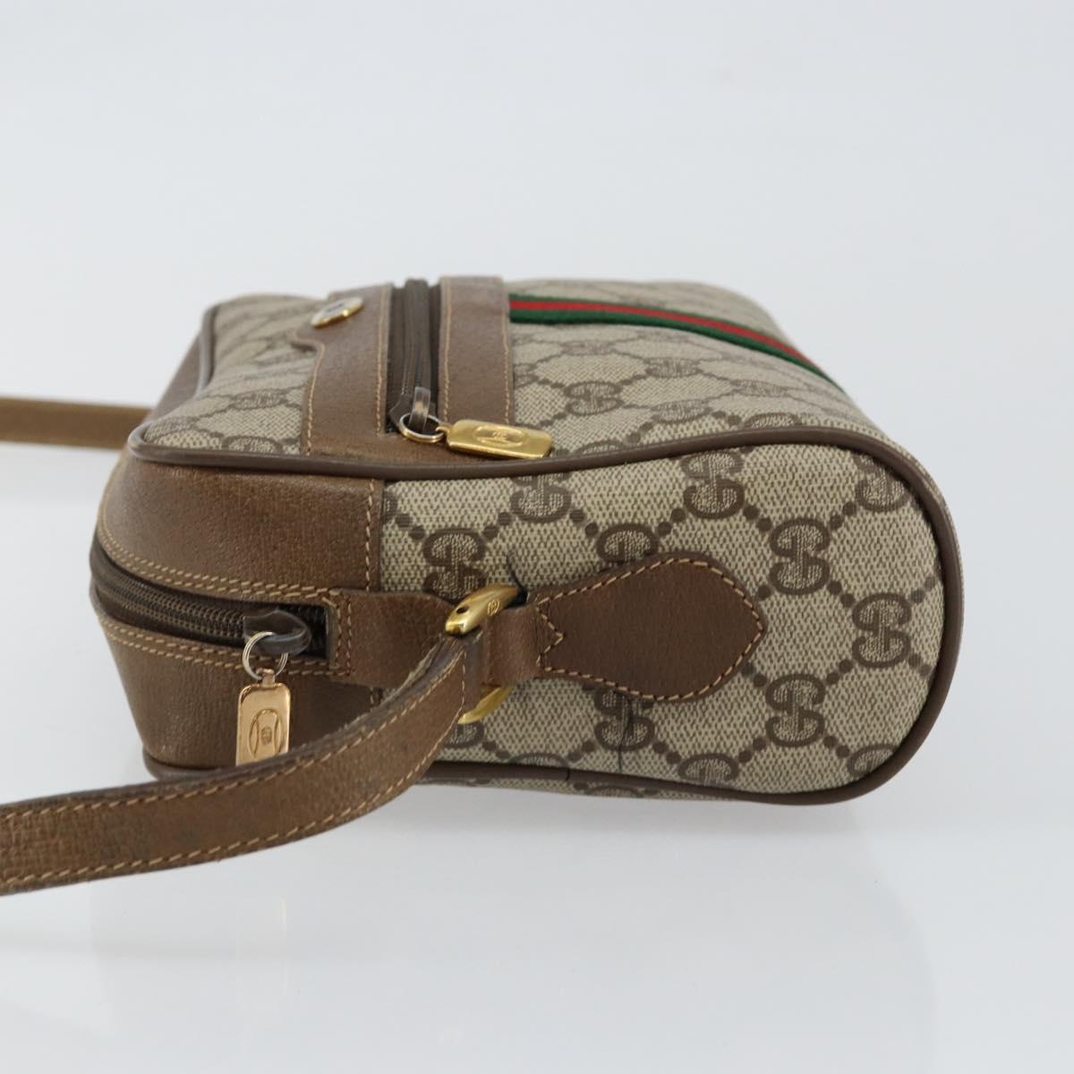 GUCCI GG Canvas Web Sherry Line Shoulder Bag PVC Leather Beige Red Auth 146142