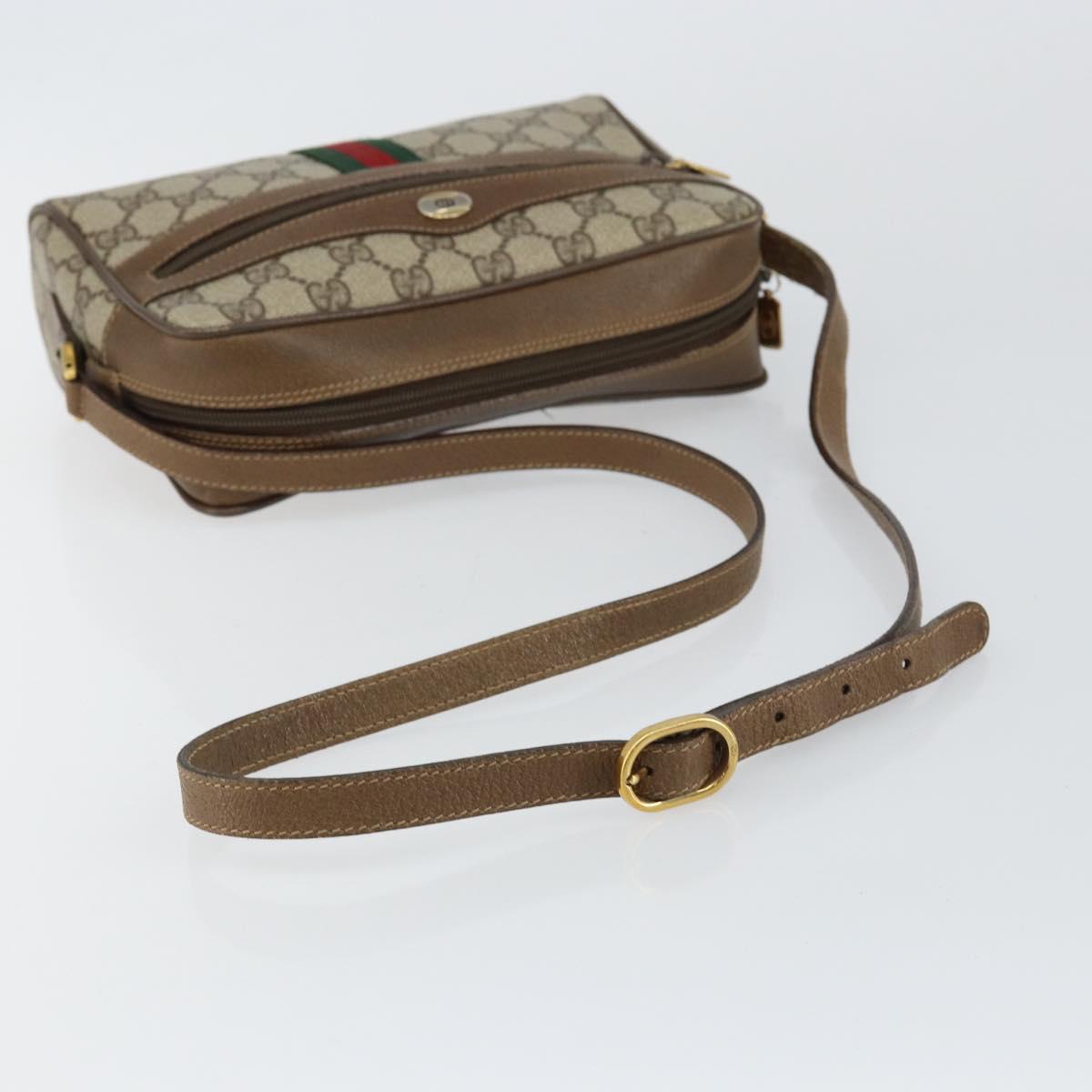 GUCCI GG Canvas Web Sherry Line Shoulder Bag PVC Leather Beige Red Auth 146142
