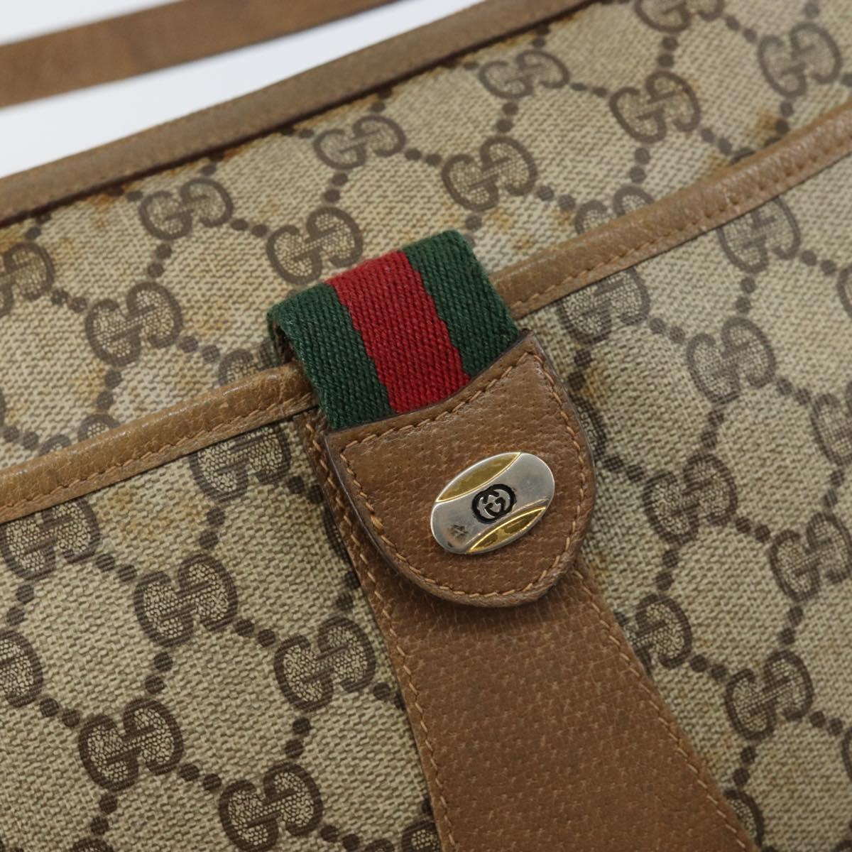 GUCCI GG Canvas Web Sherry Line Shoulder Bag PVC Leather Beige Red Auth 146143