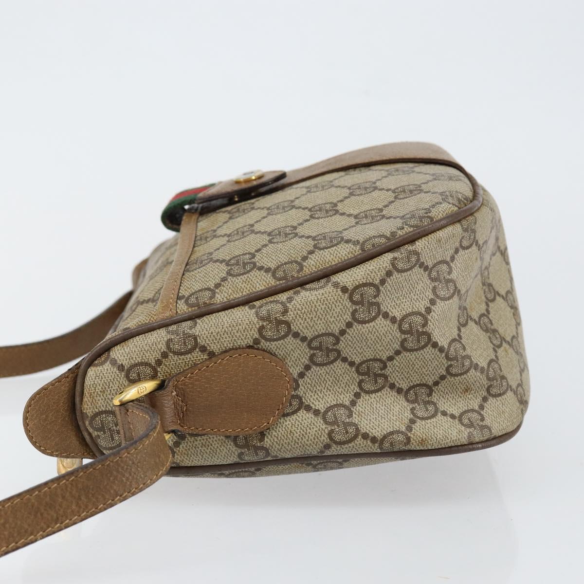 GUCCI GG Canvas Web Sherry Line Shoulder Bag PVC Leather Beige Red Auth 146143