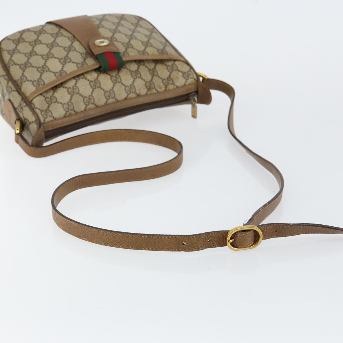 GUCCI GG Canvas Web Sherry Line Shoulder Bag PVC Leather Beige Red Auth 146143
