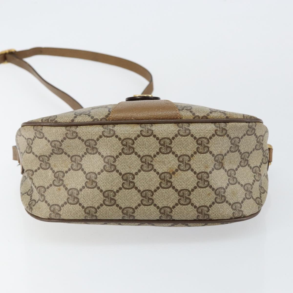 GUCCI GG Canvas Web Sherry Line Shoulder Bag PVC Leather Beige Red Auth 146143