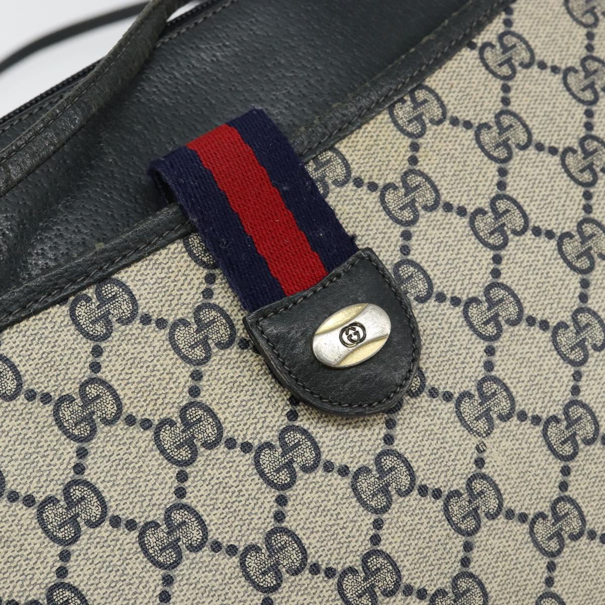GUCCI GG Canvas Sherry Line Shoulder Bag PVC Leather Navy Red Auth 146144