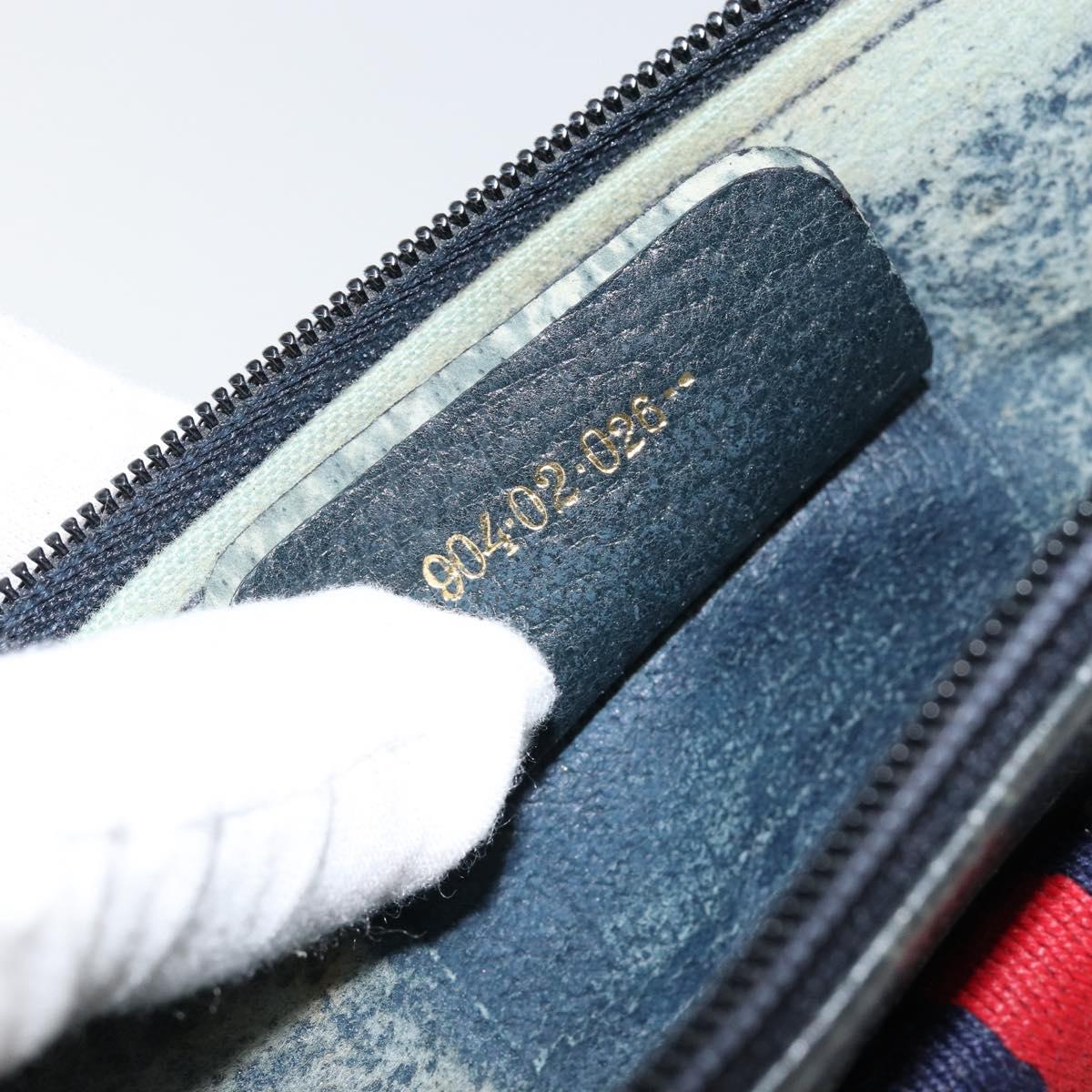 GUCCI GG Canvas Sherry Line Shoulder Bag PVC Leather Navy Red Auth 146144