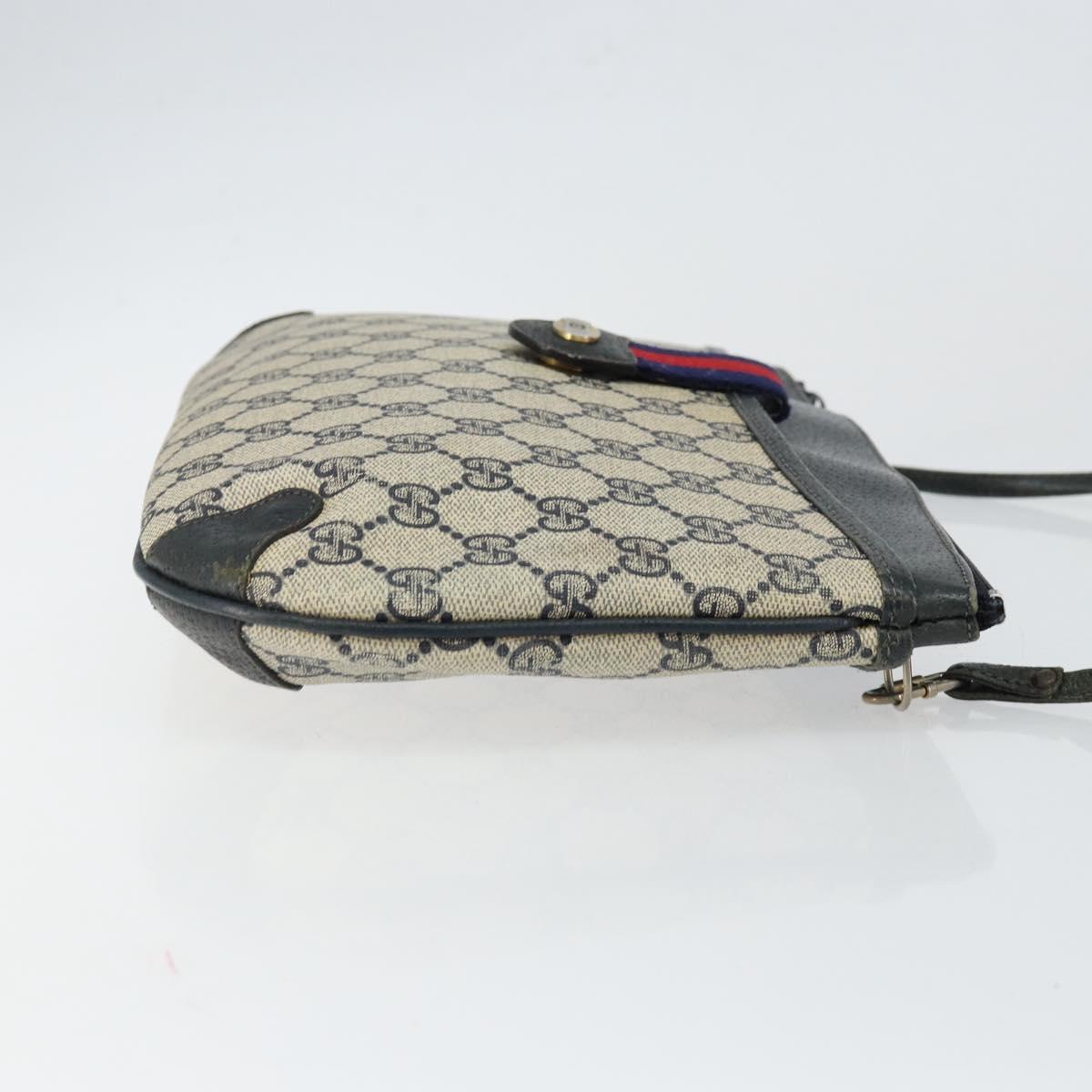 GUCCI GG Canvas Sherry Line Shoulder Bag PVC Leather Navy Red Auth 146144