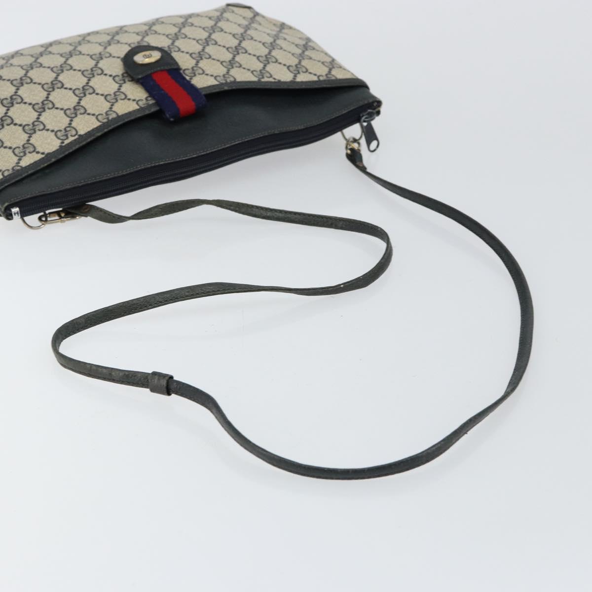 GUCCI GG Canvas Sherry Line Shoulder Bag PVC Leather Navy Red Auth 146144