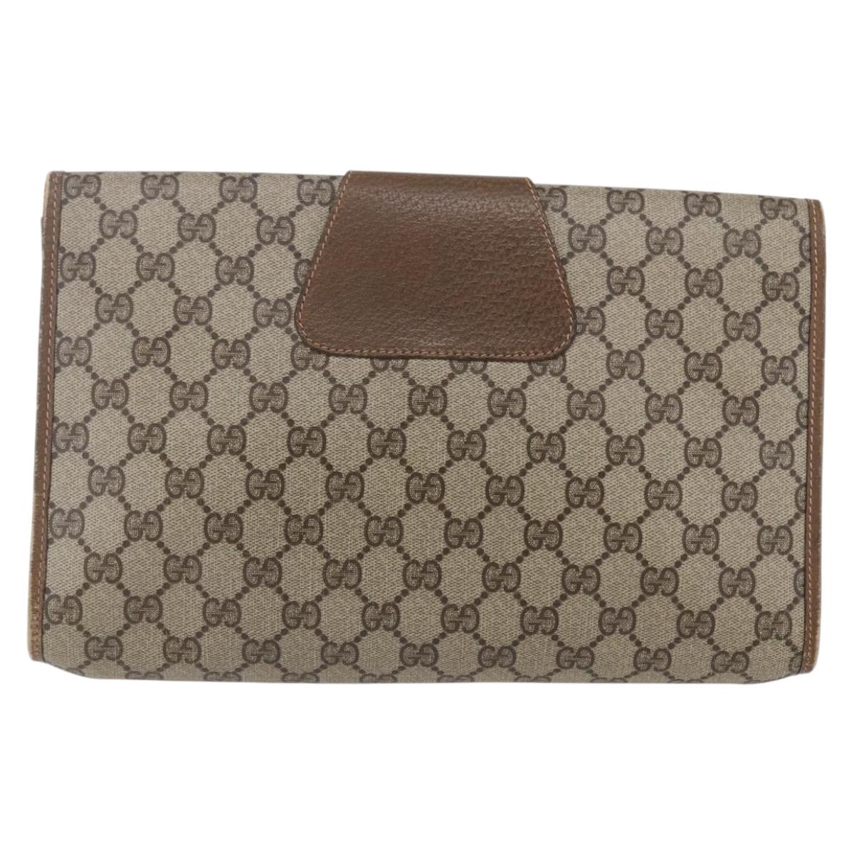 GUCCI GG Supreme Web Sherry Line Clutch Bag PVC Leather Beige Red Auth 146147