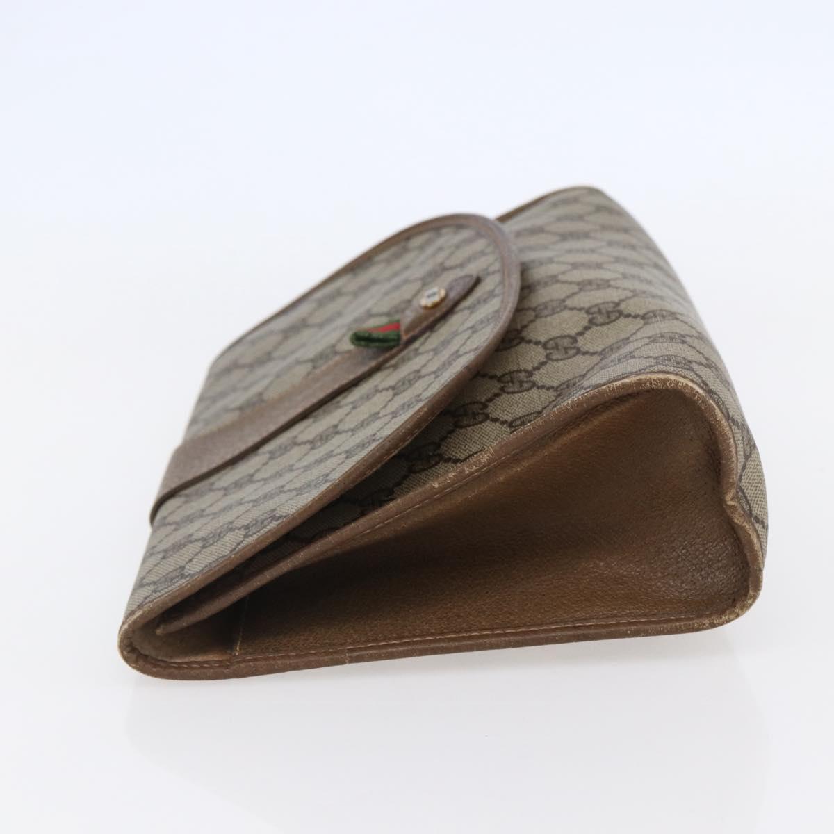 GUCCI GG Supreme Web Sherry Line Clutch Bag PVC Leather Beige Red Auth 146147