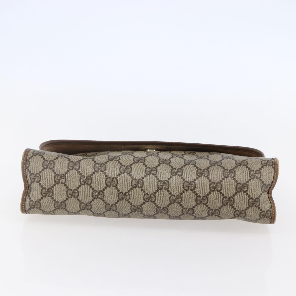 GUCCI GG Supreme Web Sherry Line Clutch Bag PVC Leather Beige Red Auth 146147