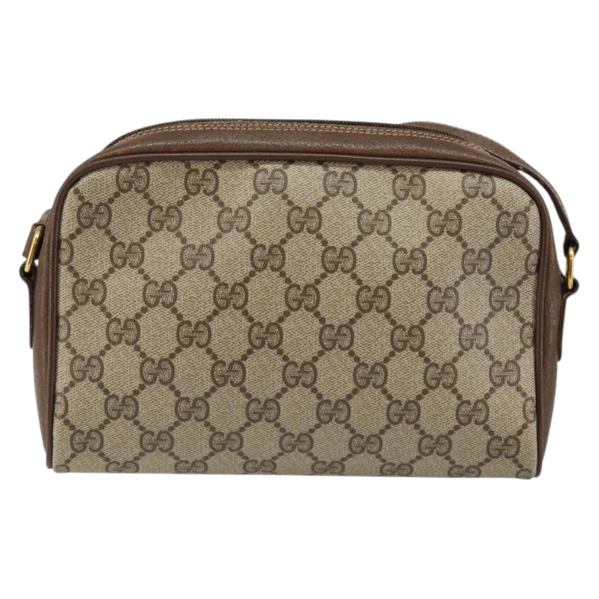 GUCCI GG Canvas Web Sherry Line Shoulder Bag PVC Leather Beige Red Auth 146150