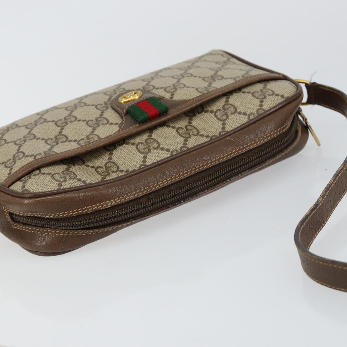 GUCCI GG Canvas Web Sherry Line Shoulder Bag PVC Leather Beige Red Auth 146150