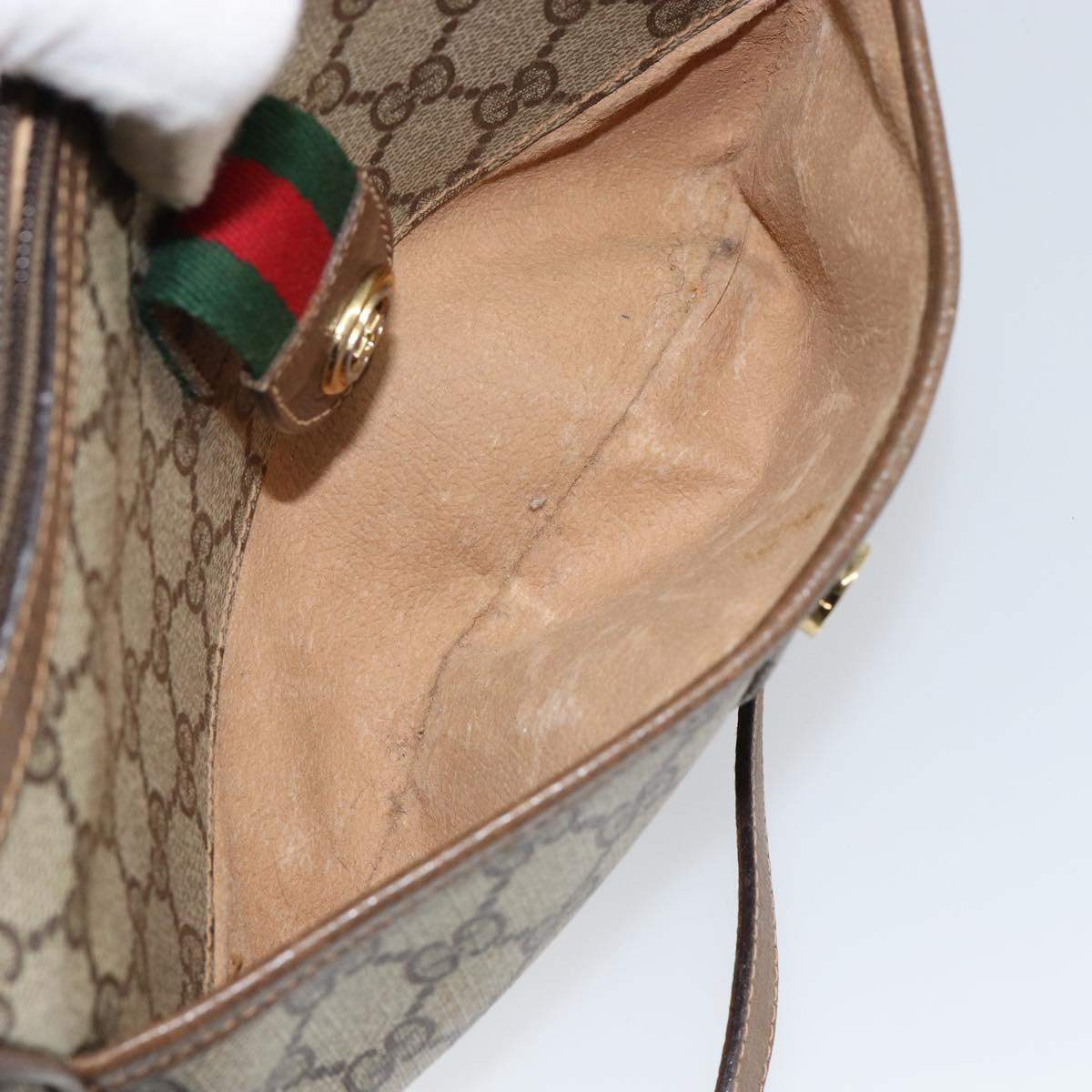 GUCCI GG Canvas Web Sherry Line Shoulder Bag PVC Leather Beige Red Auth 146151