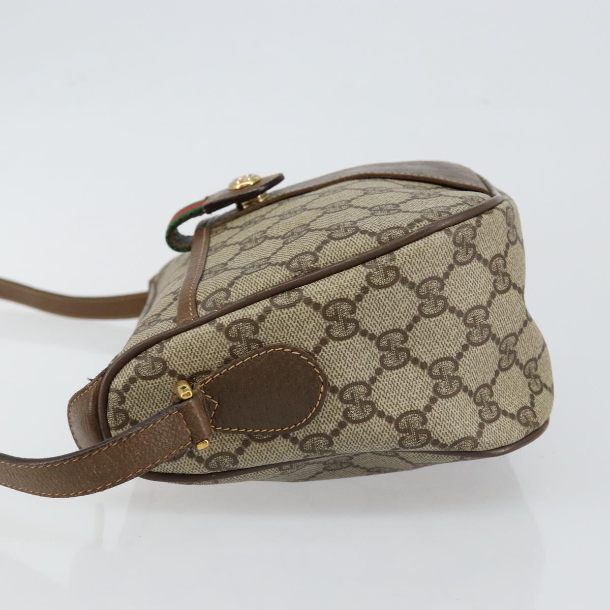 GUCCI GG Canvas Web Sherry Line Shoulder Bag PVC Leather Beige Red Auth 146151