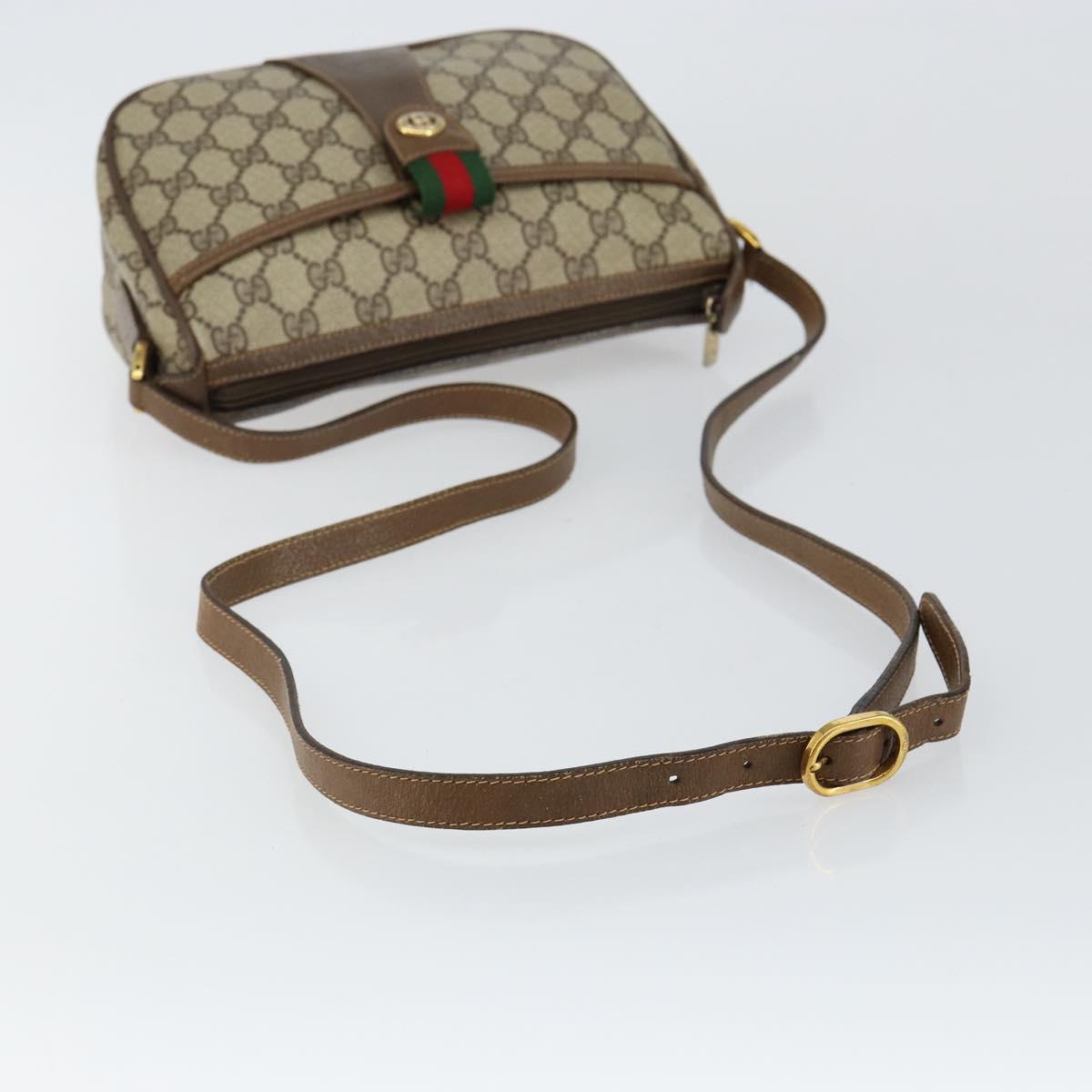GUCCI GG Canvas Web Sherry Line Shoulder Bag PVC Leather Beige Red Auth 146151