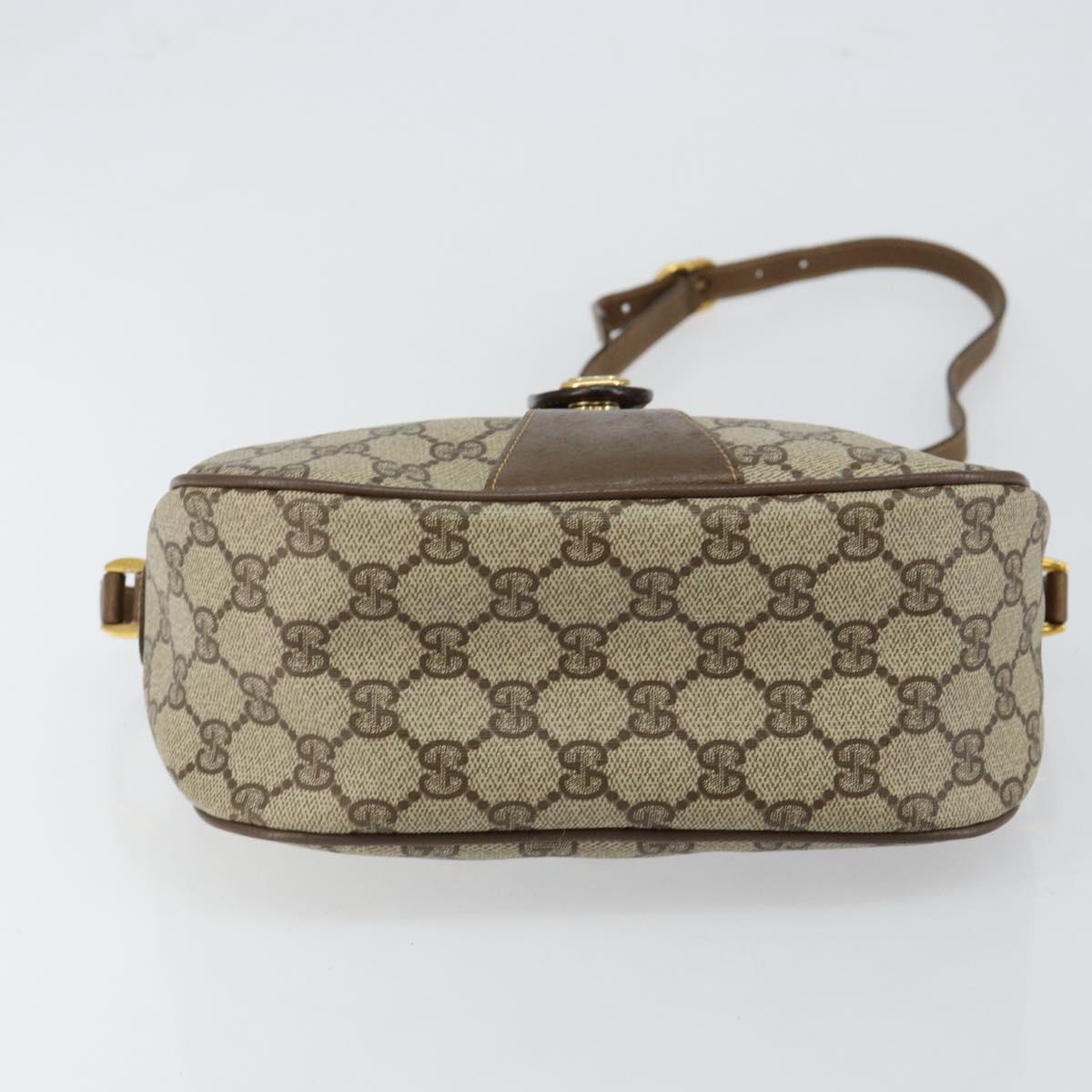 GUCCI GG Canvas Web Sherry Line Shoulder Bag PVC Leather Beige Red Auth 146151