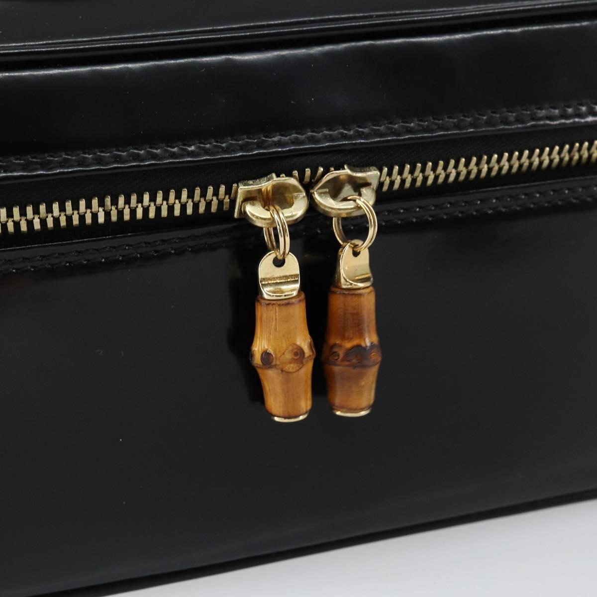 GUCCI Bamboo vanity Hand Bag Patent leather Black Auth 146152