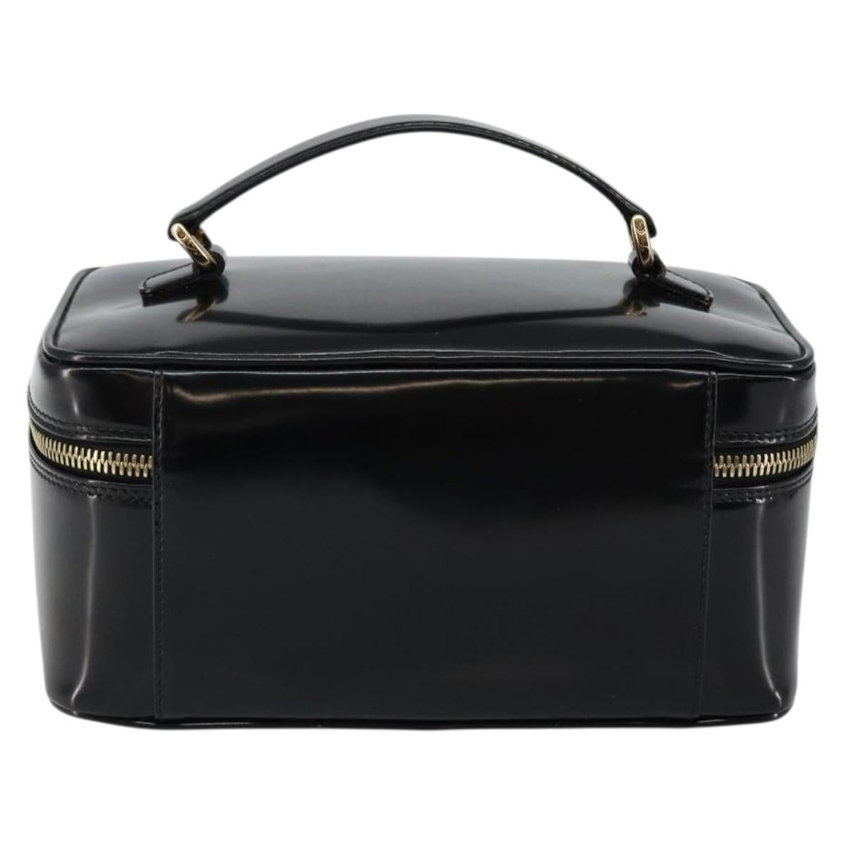GUCCI Bamboo vanity Hand Bag Patent leather Black Auth 146152
