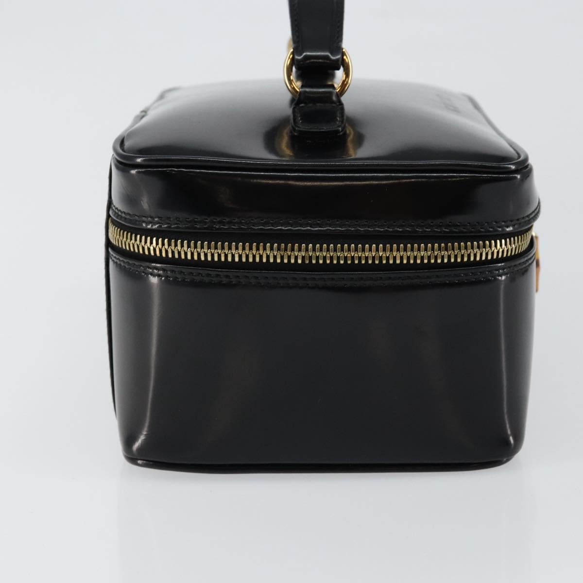 GUCCI Bamboo vanity Hand Bag Patent leather Black Auth 146152