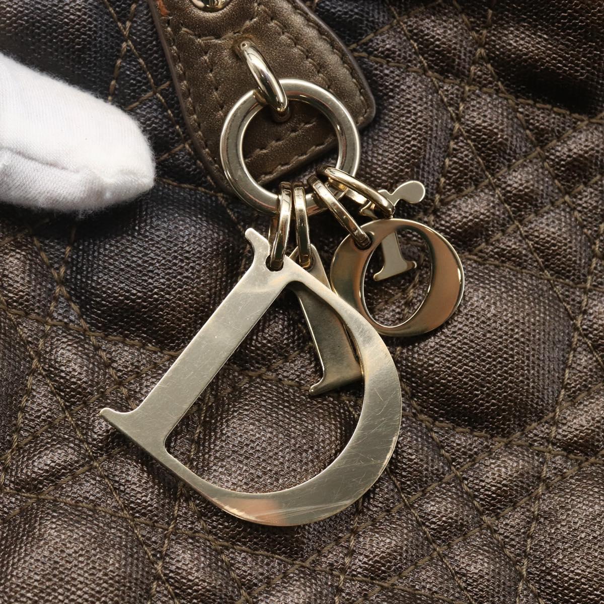 Christian Dior Canage Panarea Tote Bag Coated Canvas Bronze Gold Auth 146155