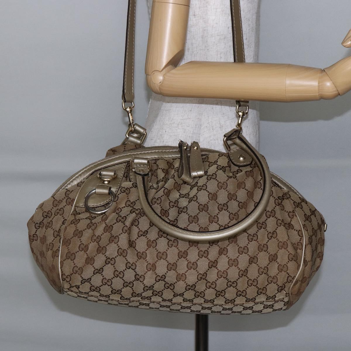 GUCCI GG Canvas Hand Bag 2way Beige Gold Auth 146157