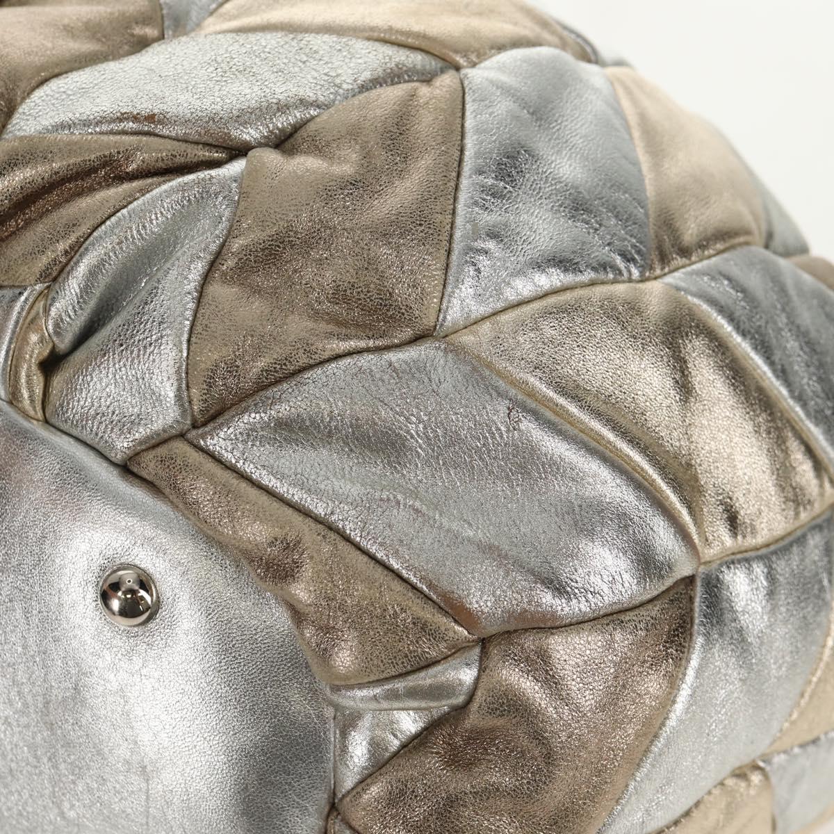 Miu Miu Hand Bag Leather 2way Champagne Gold Silver Auth 146159