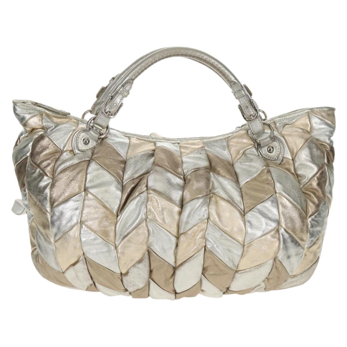 Miu Miu Hand Bag Leather 2way Champagne Gold Silver Auth 146159