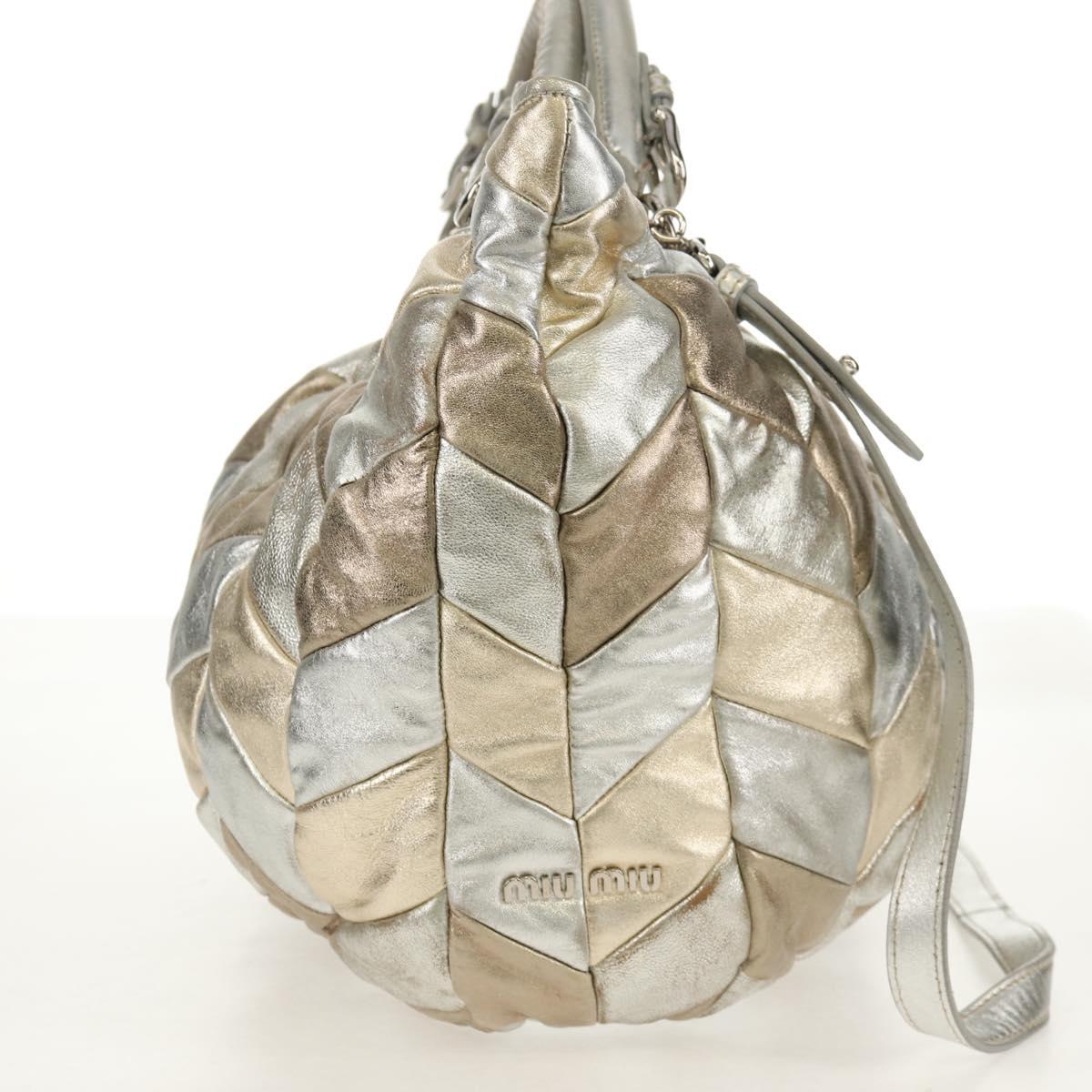 Miu Miu Hand Bag Leather 2way Champagne Gold Silver Auth 146159