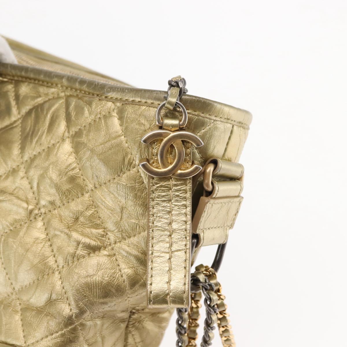 CHANEL Shoulder Bag Leather Gold Silver CC Auth 146160