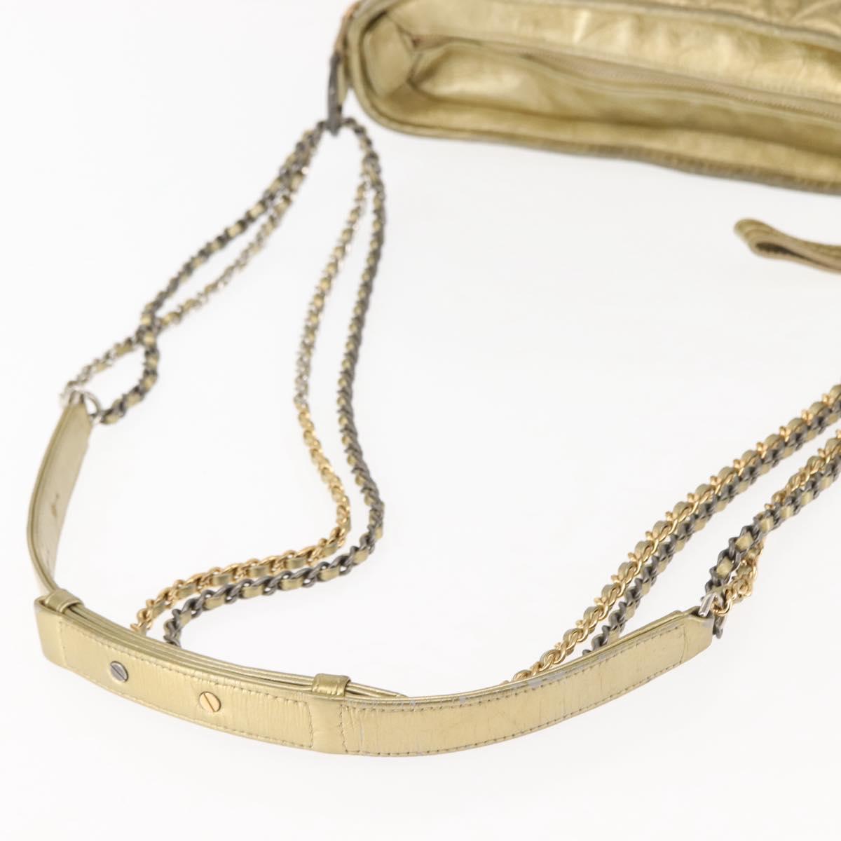 CHANEL Shoulder Bag Leather Gold Silver CC Auth 146160