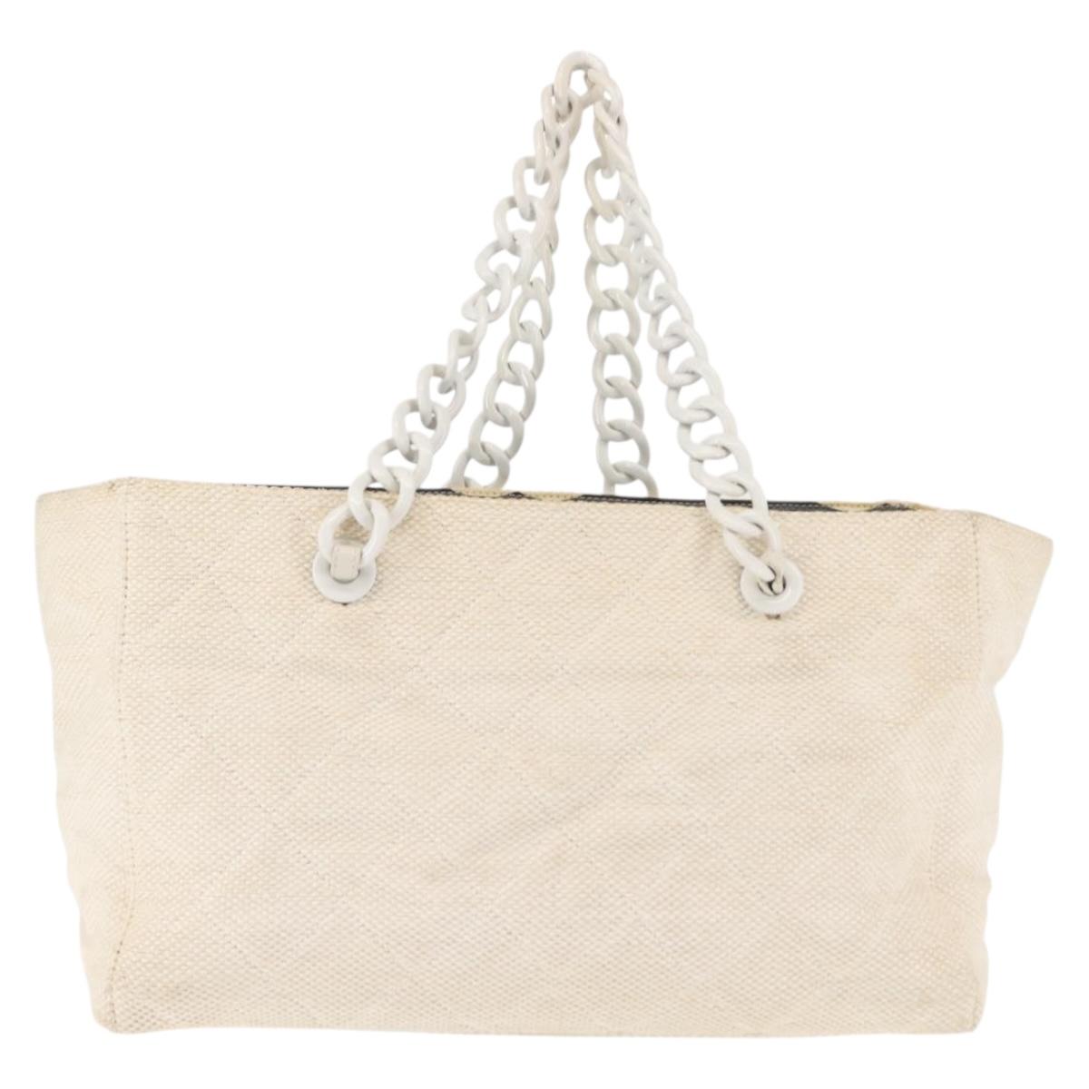 CHANEL Matelasse Tote Bag Straw White Gold CC Auth 146247