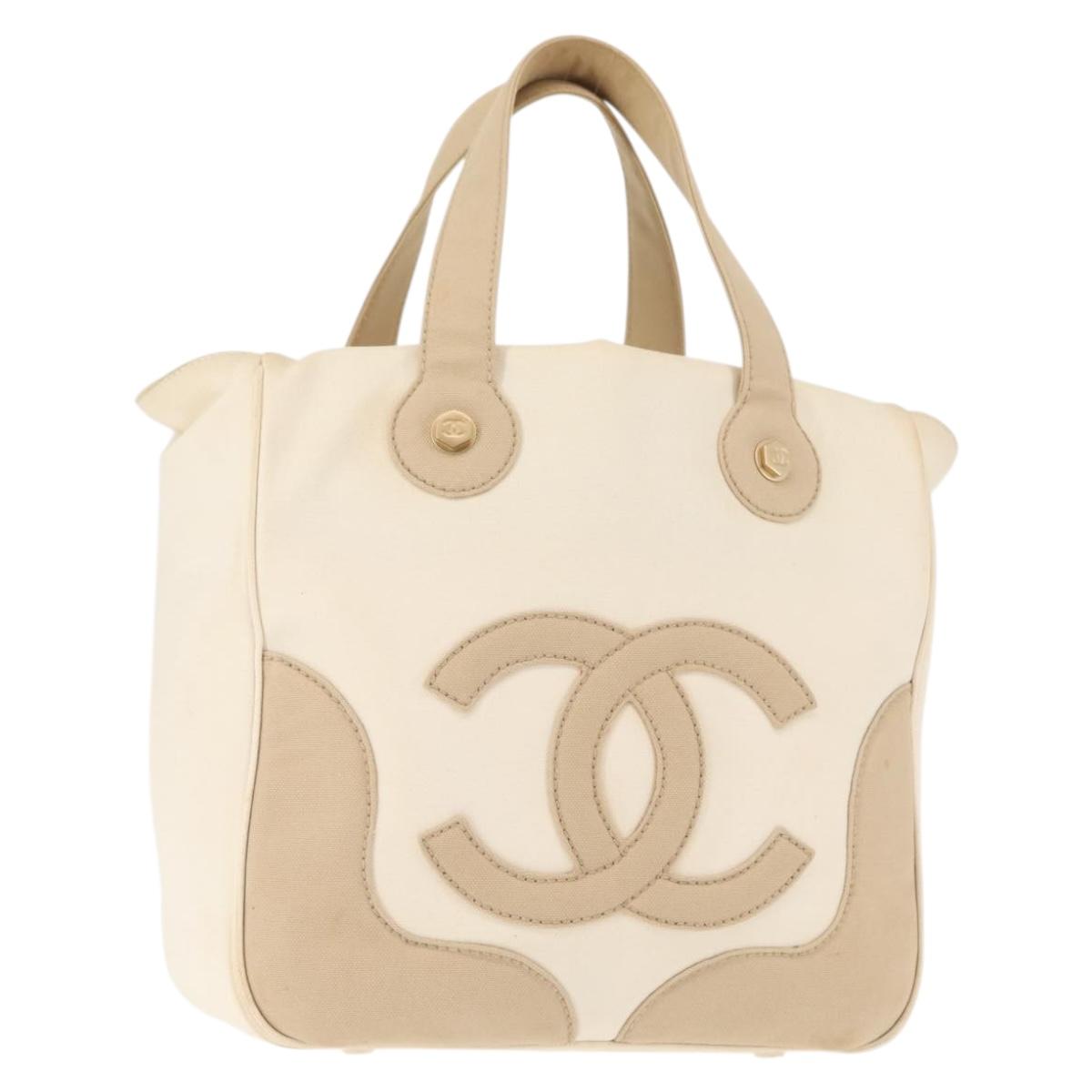 CHANEL Marshmallow Tote Bag Canvas Beige Gold CC Auth 146248