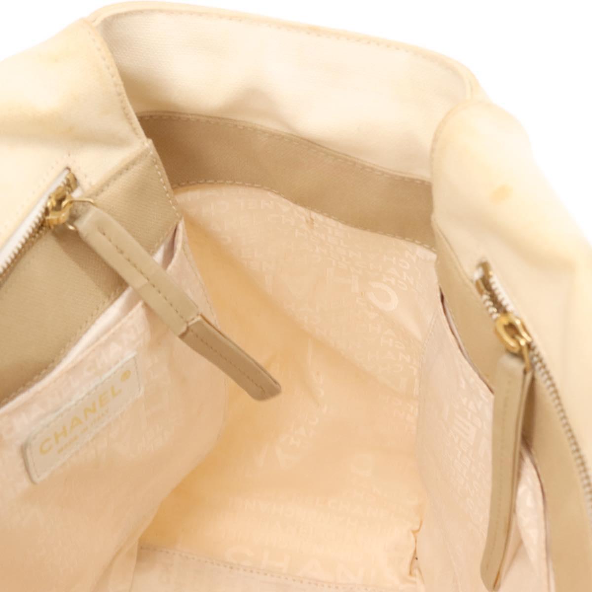 CHANEL Marshmallow Tote Bag Canvas Beige Gold CC Auth 146248