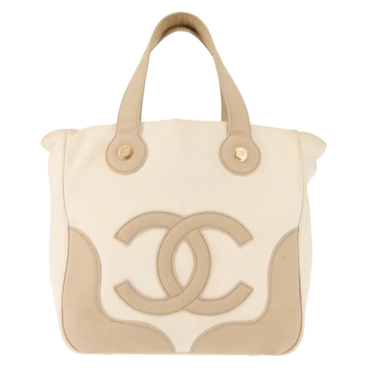 CHANEL Marshmallow Tote Bag Canvas Beige Gold CC Auth 146248