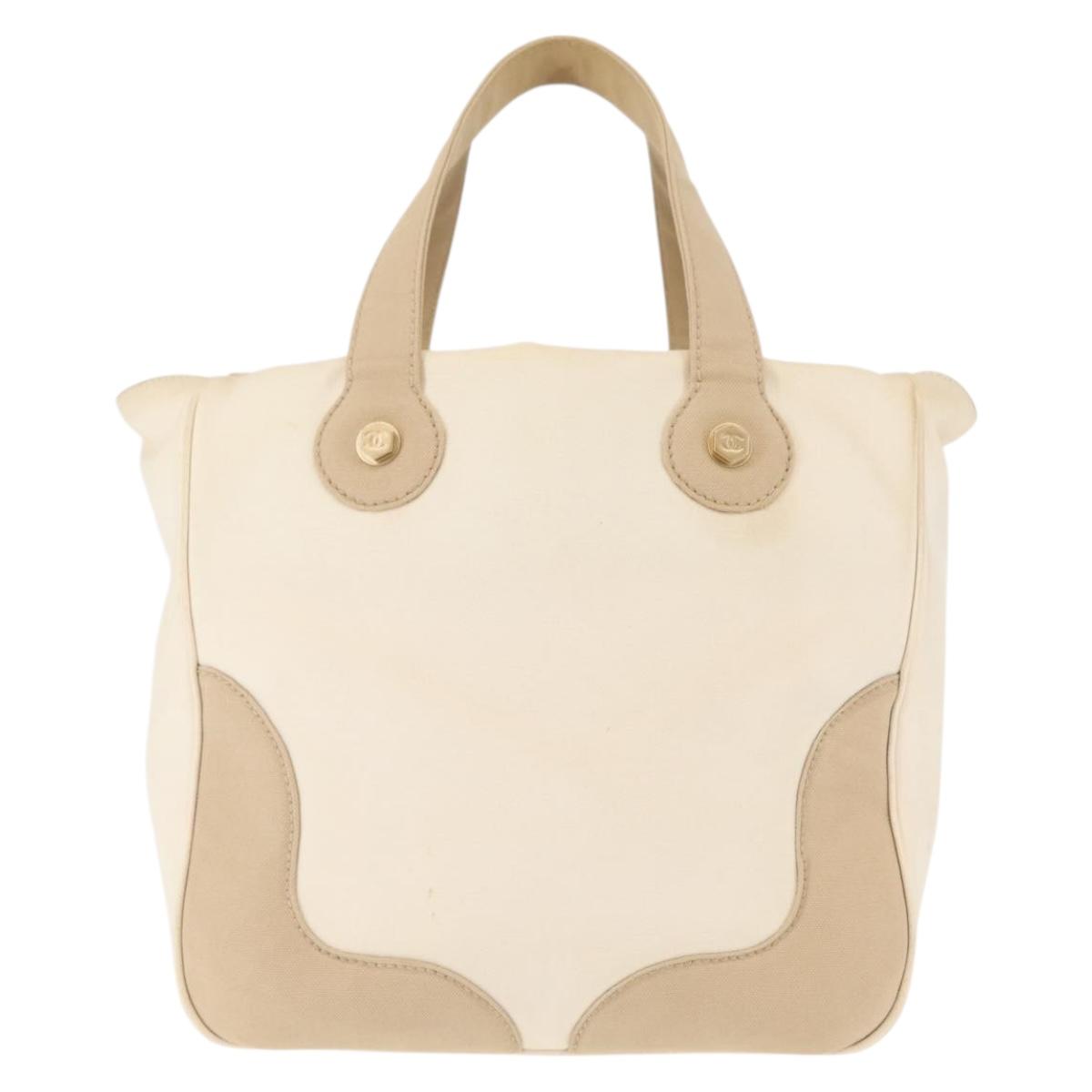 CHANEL Marshmallow Tote Bag Canvas Beige Gold CC Auth 146248