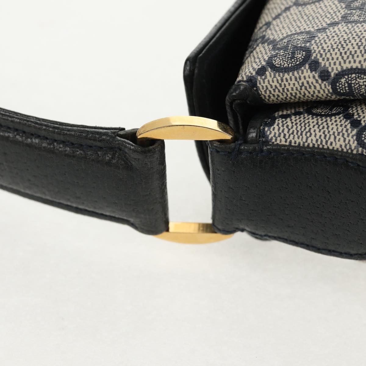 GUCCI GG Supreme Shoulder Bag PVC Navy Gold Auth 146256V