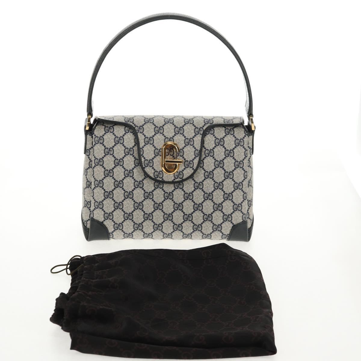 GUCCI GG Supreme Shoulder Bag PVC Navy Gold Auth 146256V
