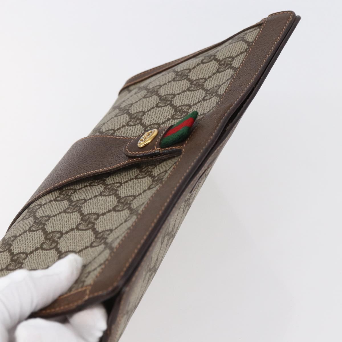 GUCCI GG Supreme Web Sherry Line Clutch Bag PVC Beige Red 156 01 033 Auth 146257