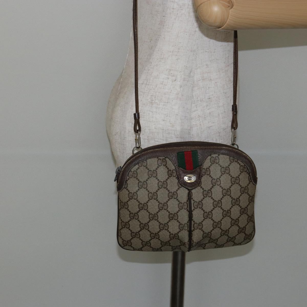 GUCCI GG Supreme Web Sherry Line Bag PVC Beige Gold 904 02 047 Auth 146261